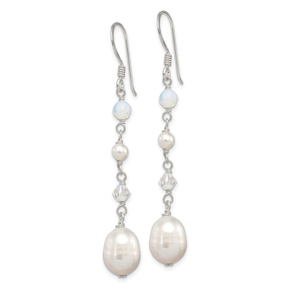 Sterling Silver Fwc Pearl/Opalite Crystal/Crystal Dangle Earrings, view 2 of 4