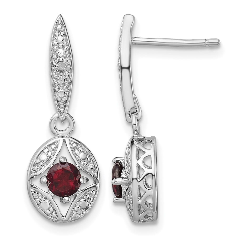Sterling Silver Garnet and Diamond Dangle Earrings, view 1 of 4