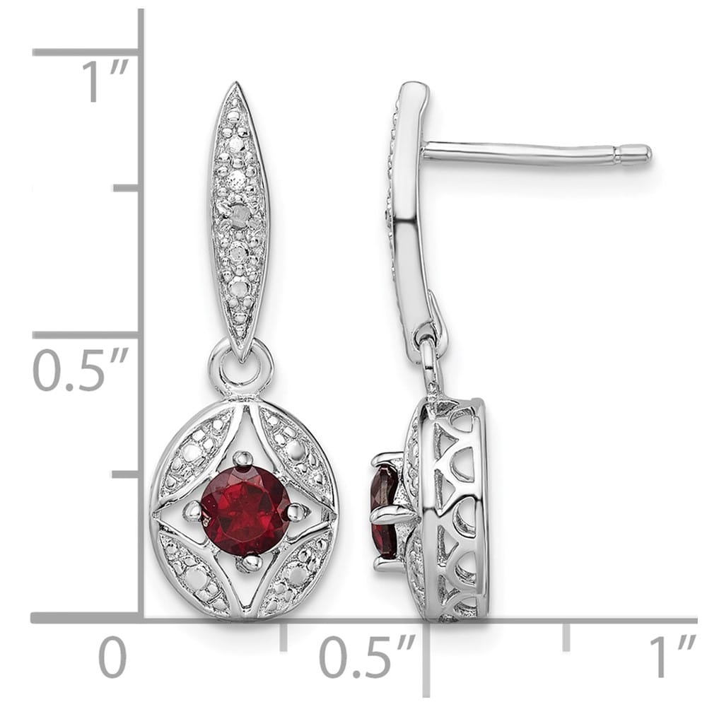 Sterling Silver Garnet and Diamond Dangle Earrings, view 4 of 4