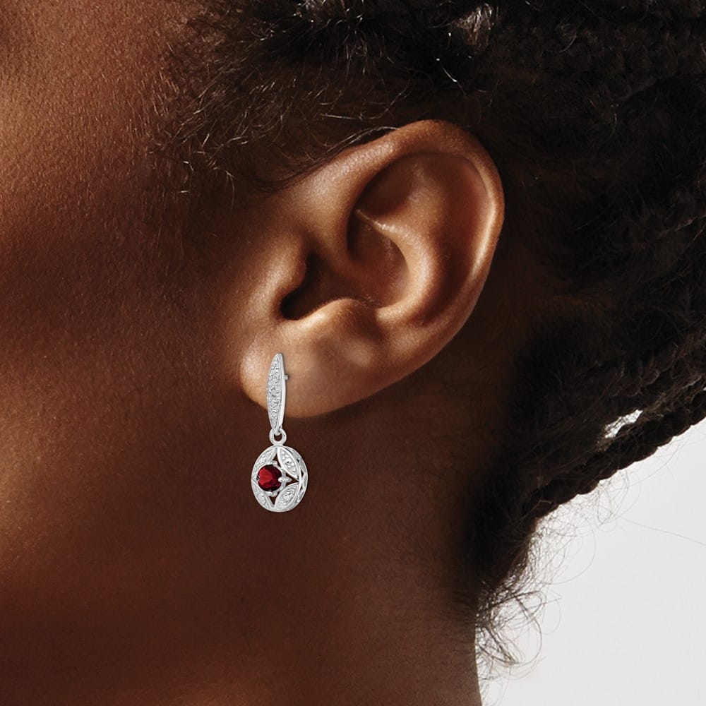 Sterling Silver Garnet and Diamond Dangle Earrings, view 3 of 4