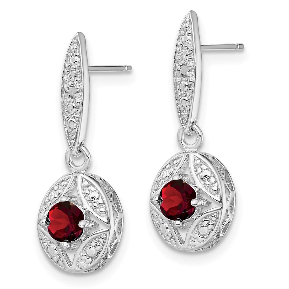 Sterling Silver Garnet and Diamond Dangle Earrings, view 2 of 4