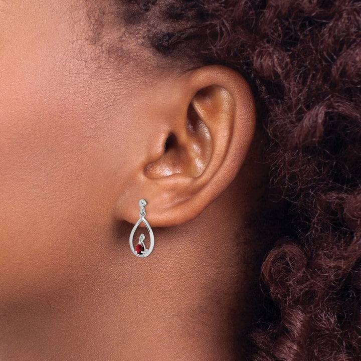 Sterling Silver Garnet and Diamond Post Earrings, view 3 of 4
