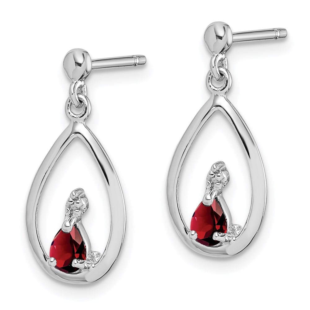 Sterling Silver Garnet and Diamond Post Earrings, view 2 of 4