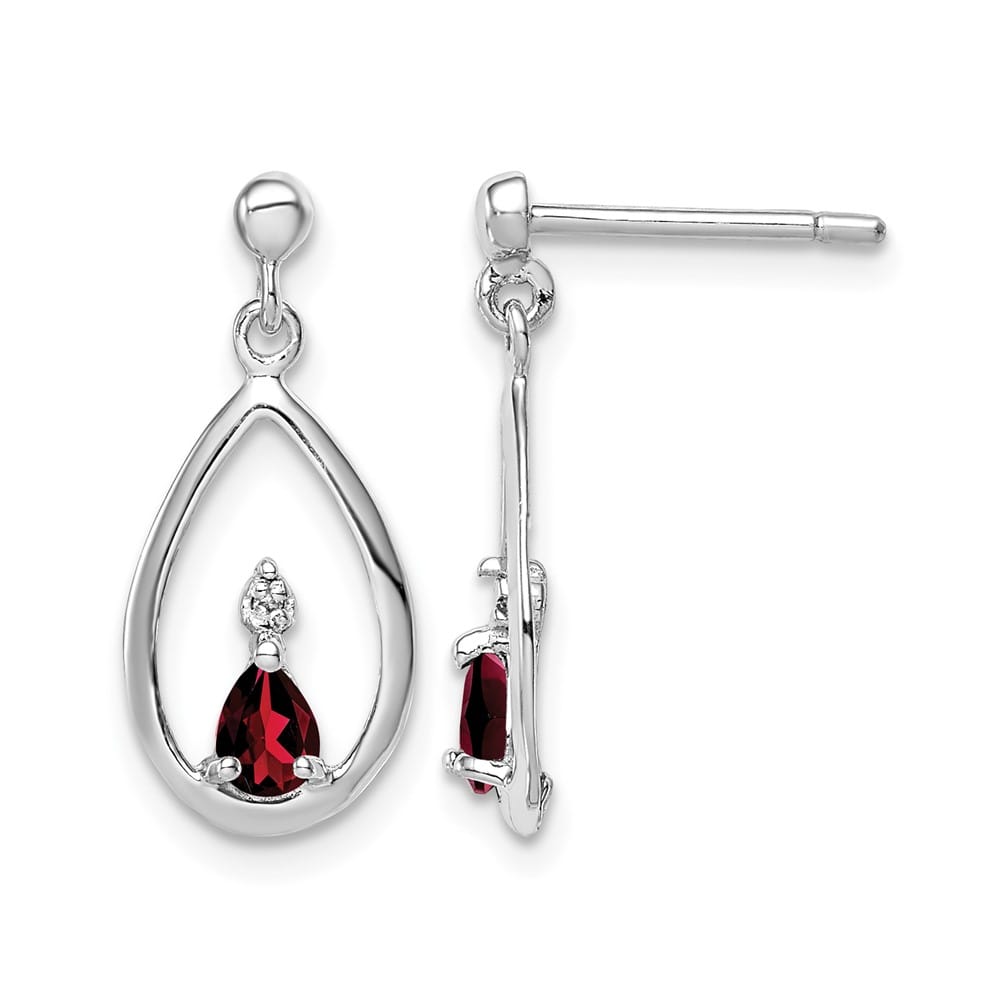 Sterling Silver Garnet and Diamond Post Earrings, view 1 of 4