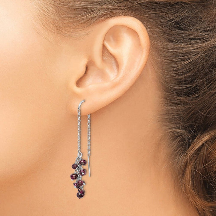 Sterling Silver Garnet Cluster Dangle Earrings, view 3 of 4