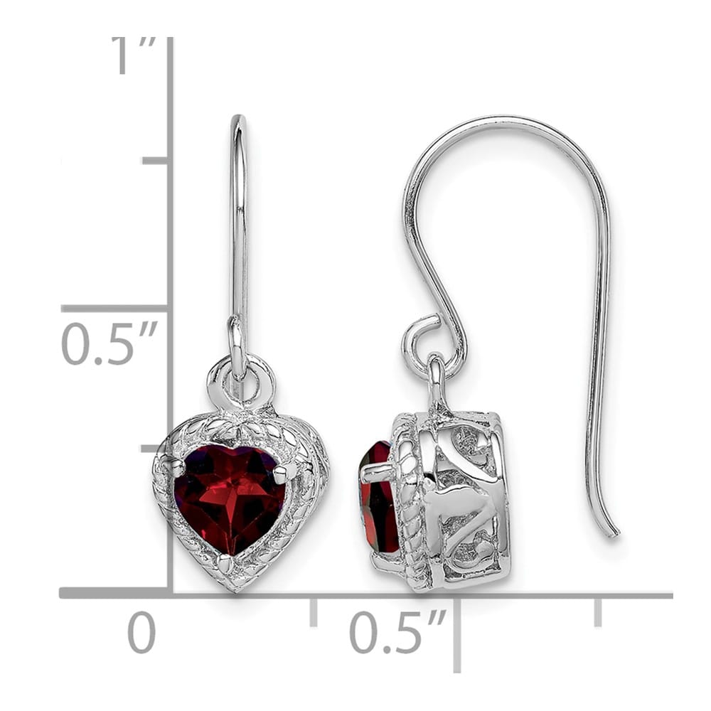 Sterling Silver Garnet Small Heart Earrings, view 5 of 5