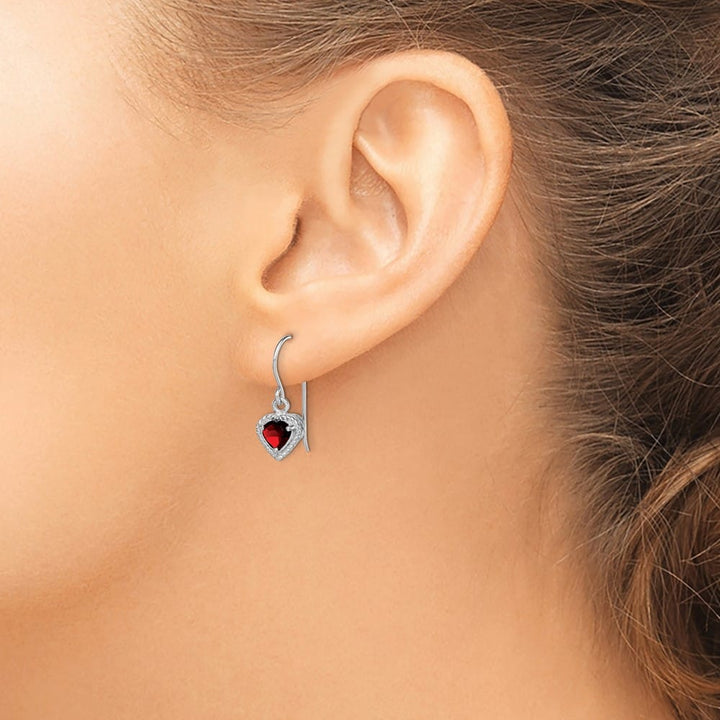 Sterling Silver Garnet Small Heart Earrings, view 3 of 5