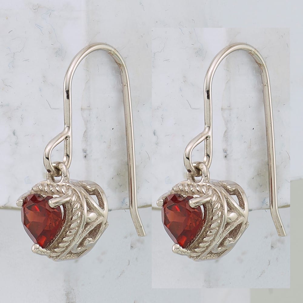Sterling Silver Garnet Small Heart Earrings, view 2 of 5