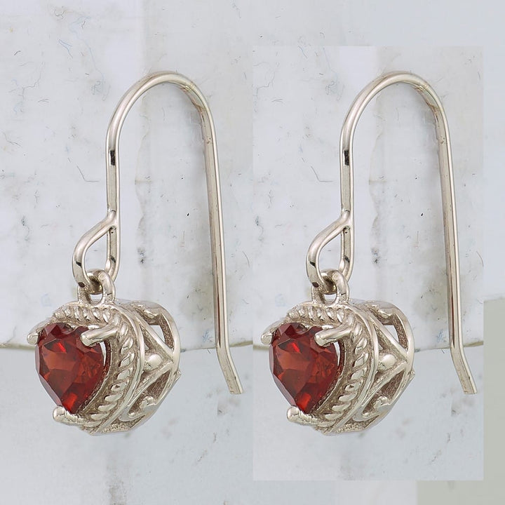 Sterling Silver Garnet Small Heart Earrings, view 2 of 5