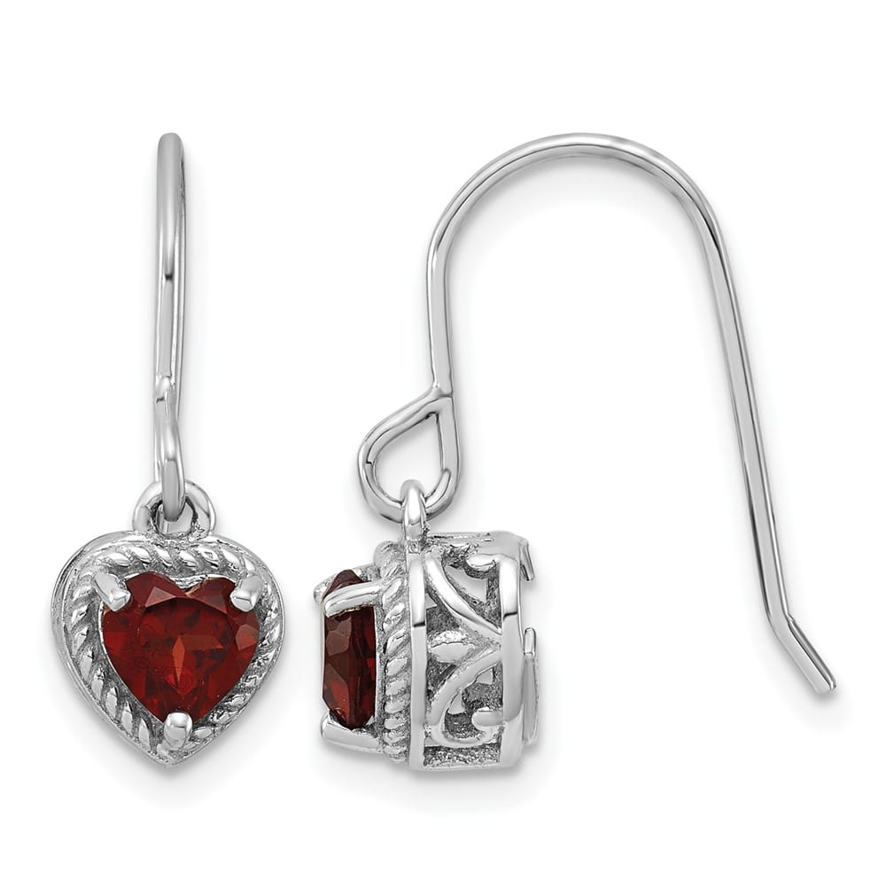 Sterling Silver Garnet Small Heart Earrings, view 1 of 5
