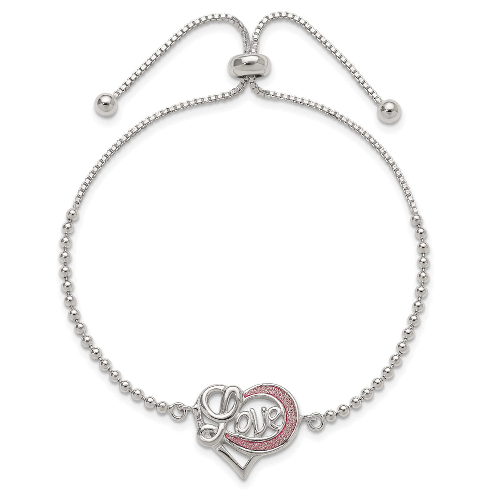 Sterling Silver Glitter-Infused Infinity LOVE Adjustable Bolo Bracelet