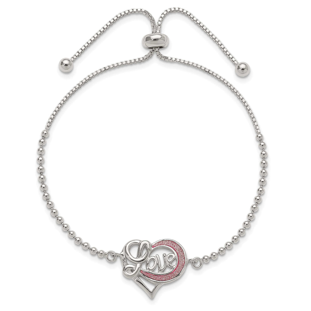 Sterling Silver Glitter-Infused Infinity LOVE Adjustable Bolo Bracelet