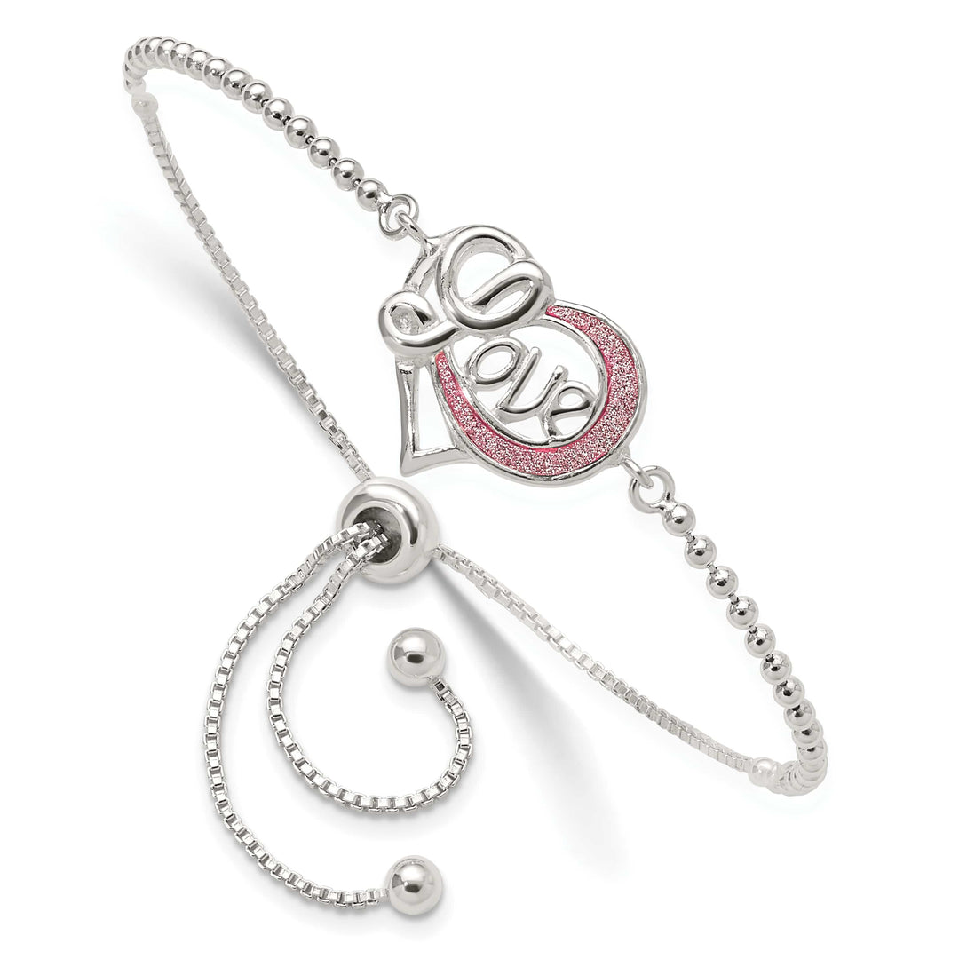 Sterling Silver Glitter-Infused Infinity LOVE Adjustable Bolo Bracelet