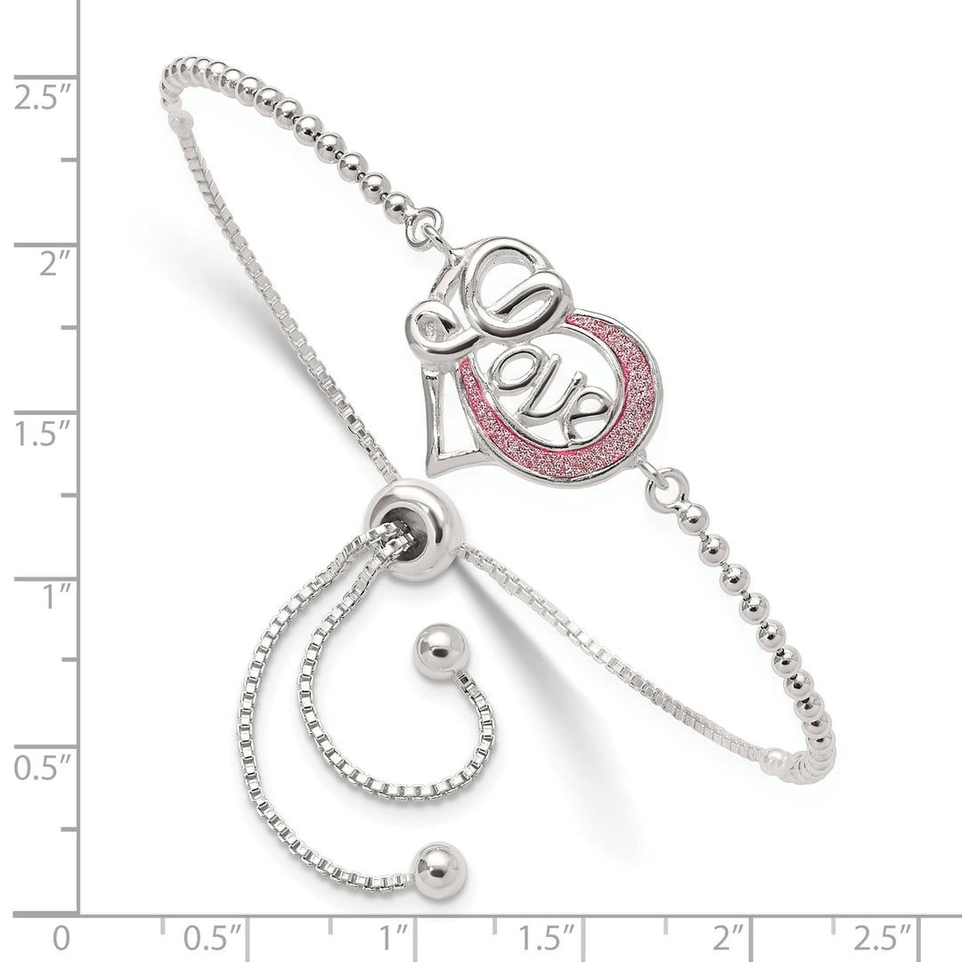 Sterling Silver Glitter-Infused Infinity LOVE Adjustable Bolo Bracelet