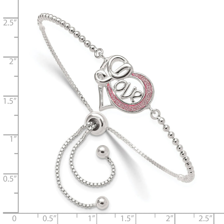 Sterling Silver Glitter-Infused Infinity LOVE Adjustable Bolo Bracelet