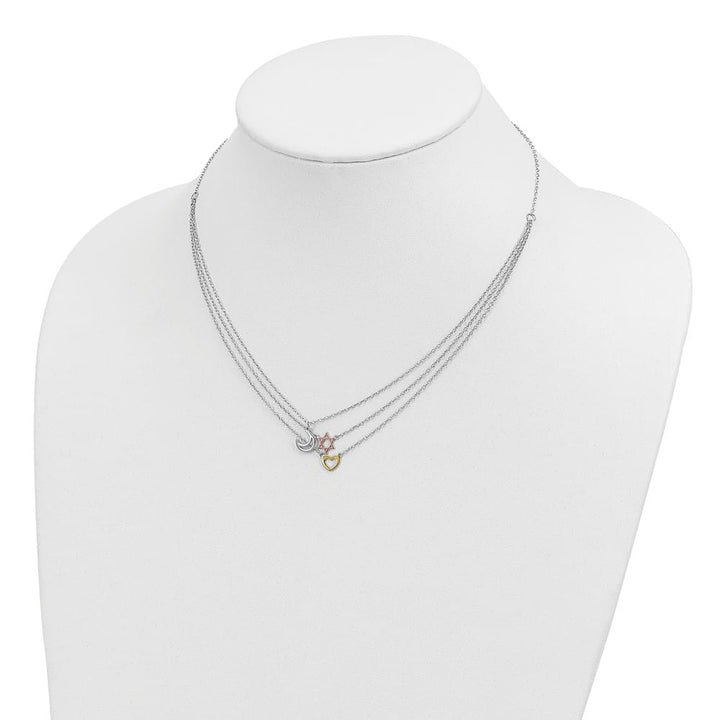 Sterling Silver Gold and Gold-Tone Sun Moon Star Necklace