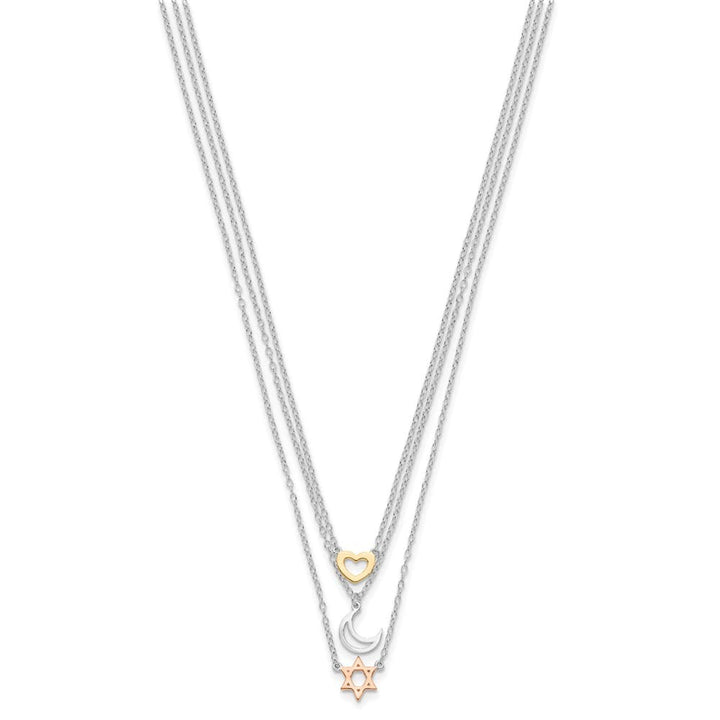 Sterling Silver Gold and Gold-Tone Sun Moon Star Necklace