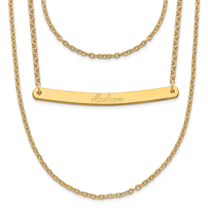 Sterling Silver Gold Finish Brushed 3 Strand 1 Bar Necklace