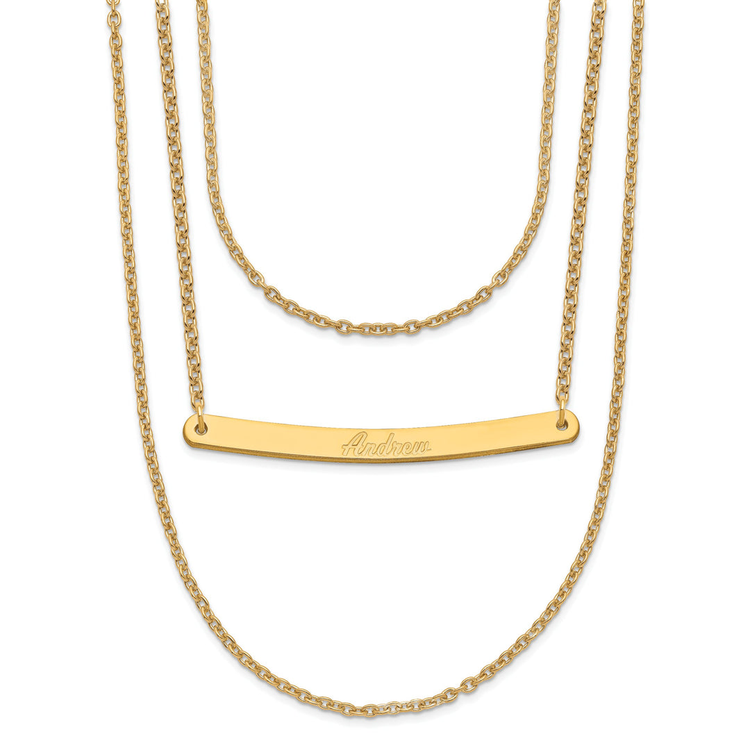 Sterling Silver Gold Finish Brushed 3 Strand 1 Bar Necklace
