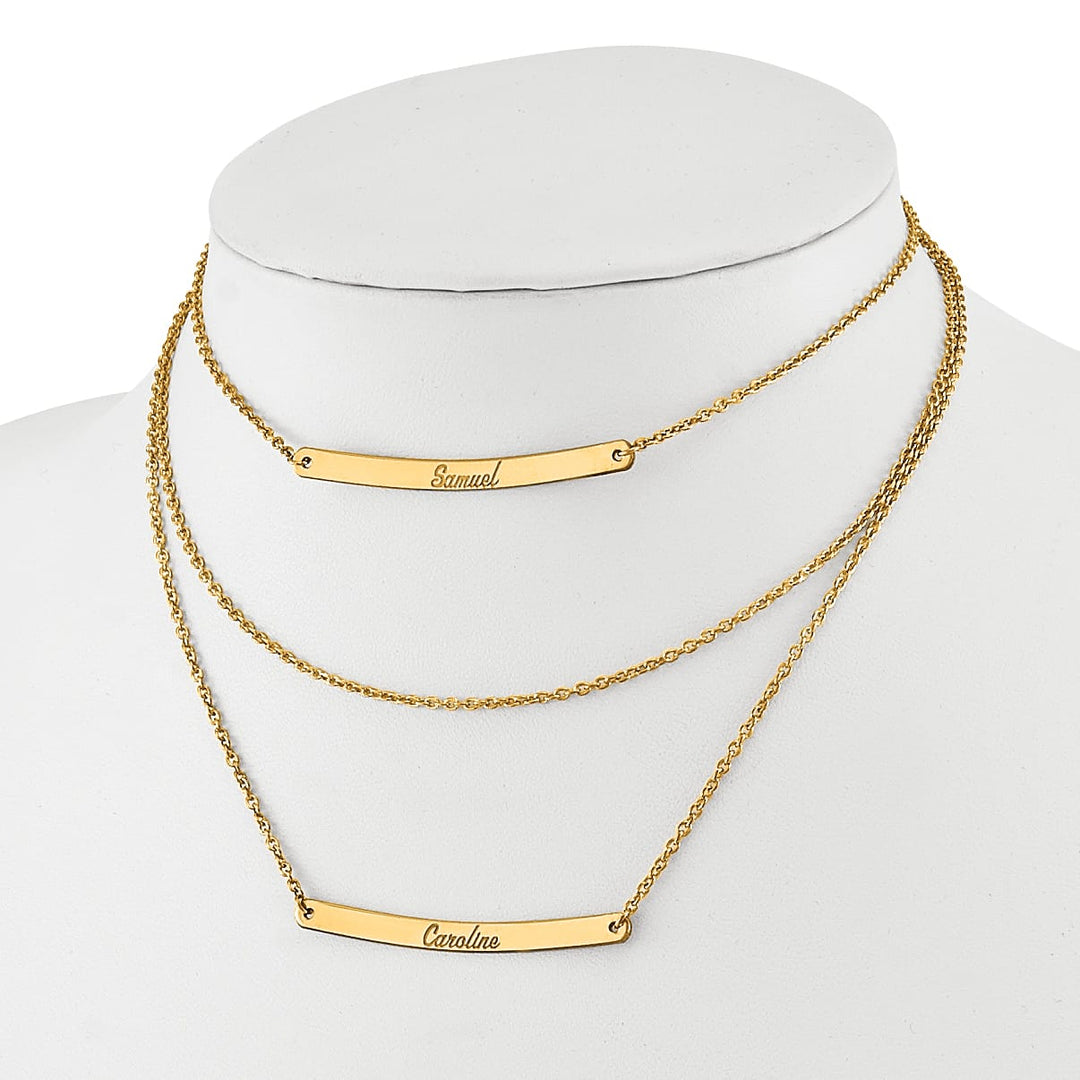 Sterling Silver Gold Finish Brushed 3 Strand 1 Bar Necklace