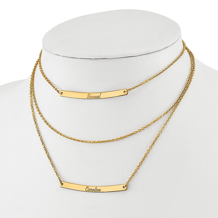 Sterling Silver Gold Finish Brushed 3 Strand 1 Bar Necklace