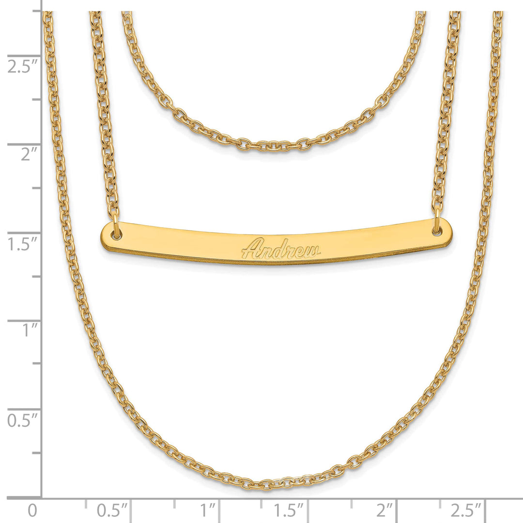 Sterling Silver Gold Finish Brushed 3 Strand 1 Bar Necklace
