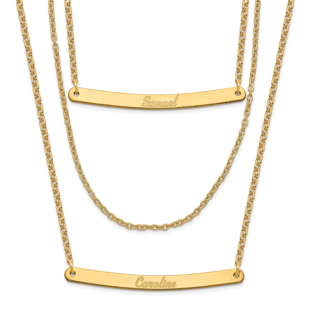 Sterling Silver Gold Finish Brushed 3 Strand 2 Bar Necklace