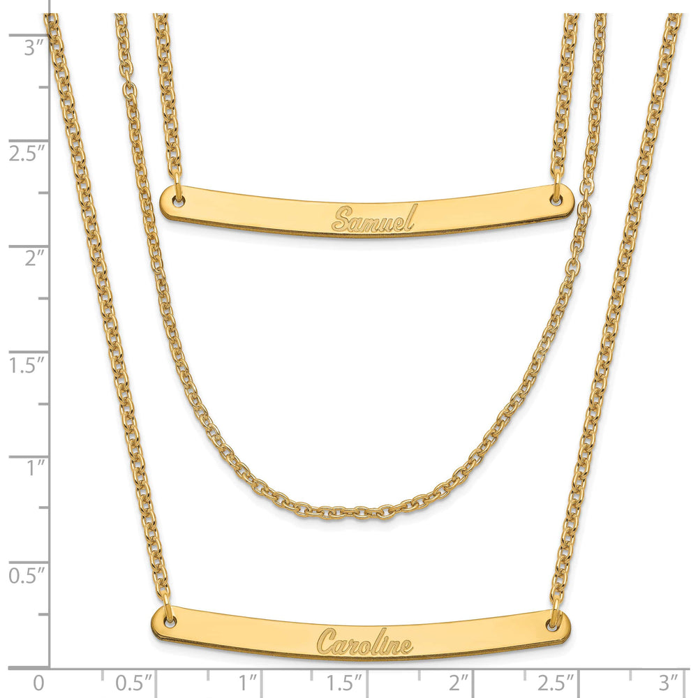Sterling Silver Gold Finish Brushed 3 Strand 2 Bar Necklace