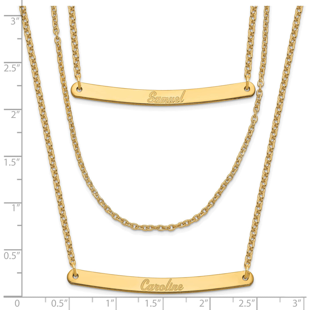 Sterling Silver Gold Finish Brushed 3 Strand 2 Bar Necklace