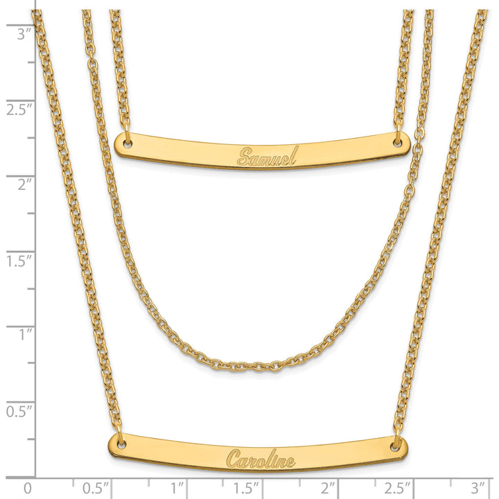 Sterling Silver Gold Finish Brushed 3 Strand 2 Bar Necklace