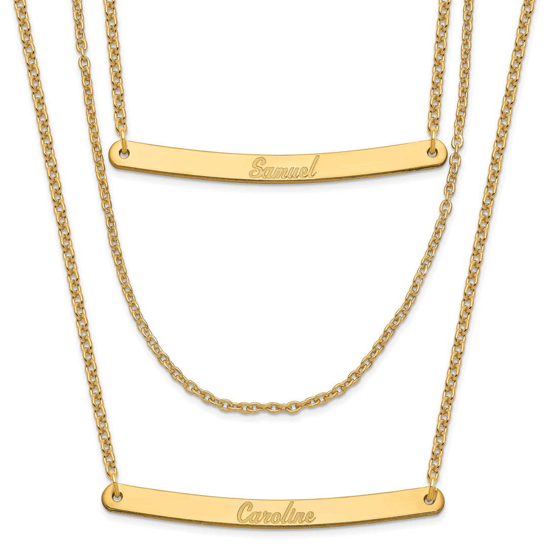 Sterling Silver Gold Finish Brushed 3 Strand 2 Bar Necklace