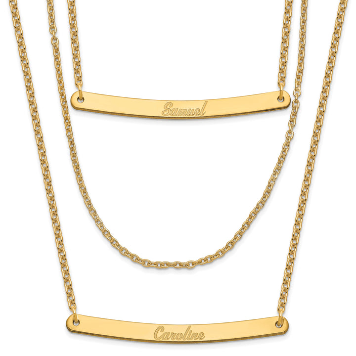 Sterling Silver Gold Finish Brushed 3 Strand 2 Bar Necklace