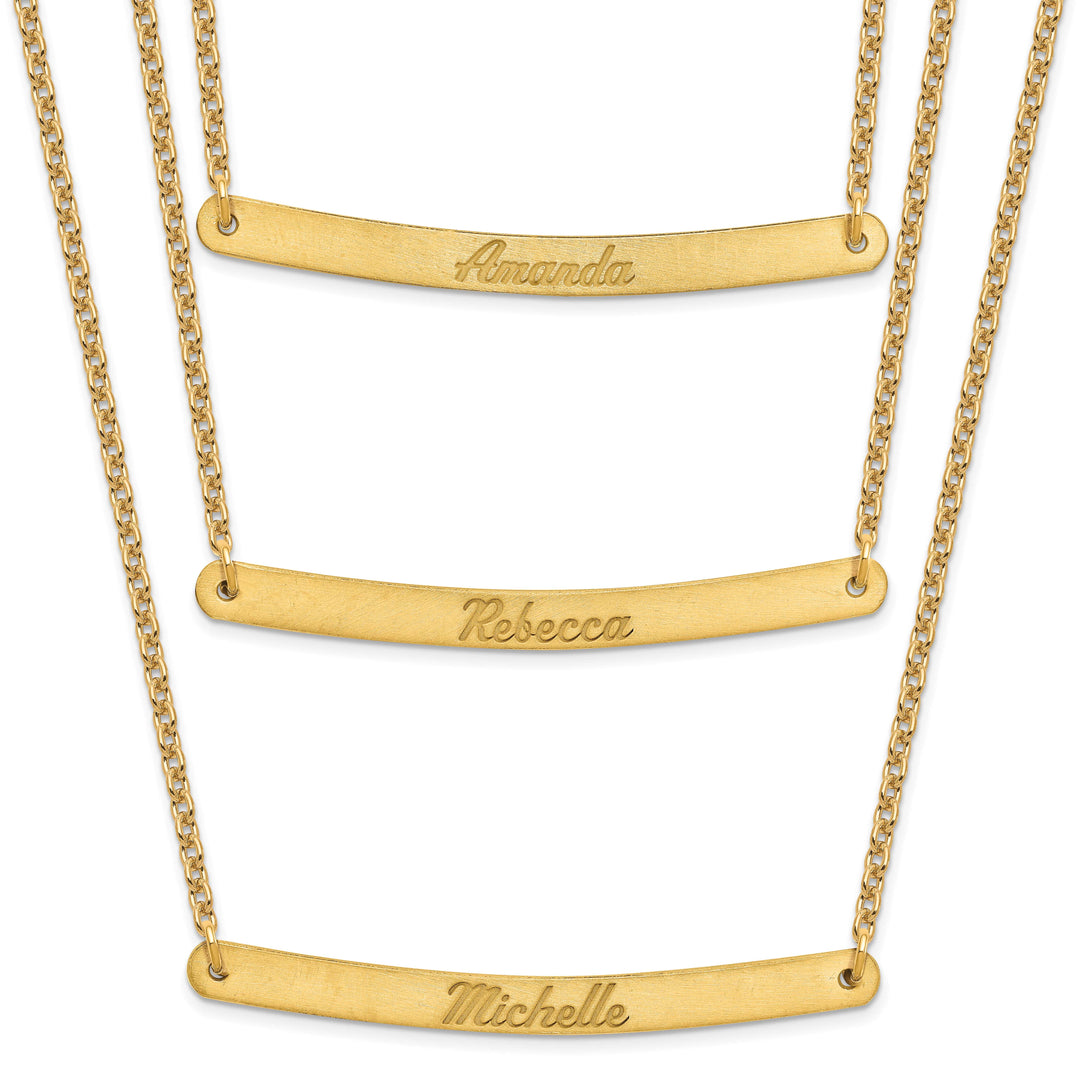 Sterling Silver Gold Finish Brushed 3 Strand 3 Bar Necklace