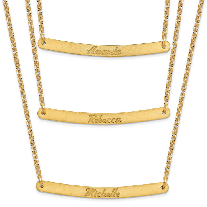 Sterling Silver Gold Finish Brushed 3 Strand 3 Bar Necklace