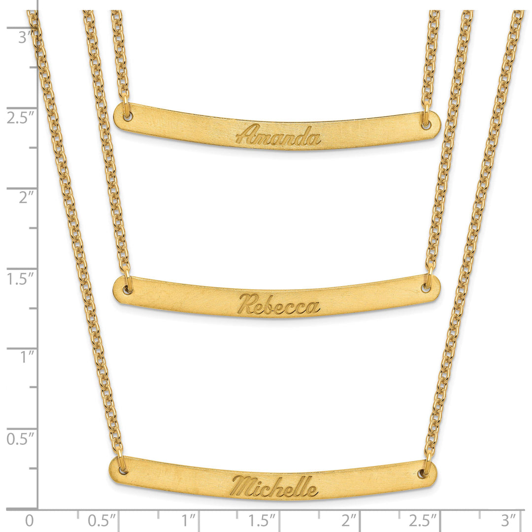Sterling Silver Gold Finish Brushed 3 Strand 3 Bar Necklace