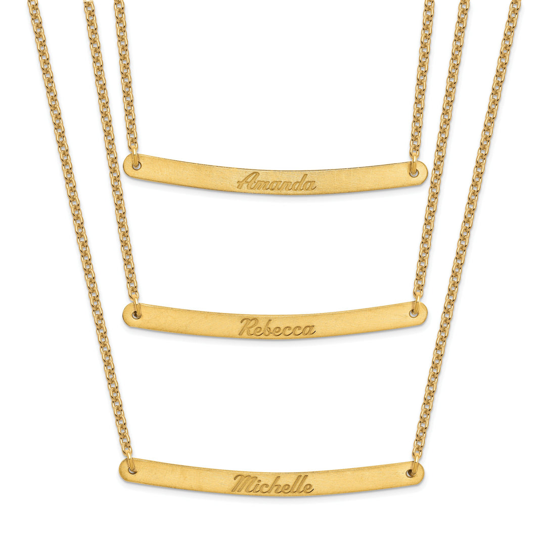 Sterling Silver Gold Finish Brushed 3 Strand 3 Bar Necklace