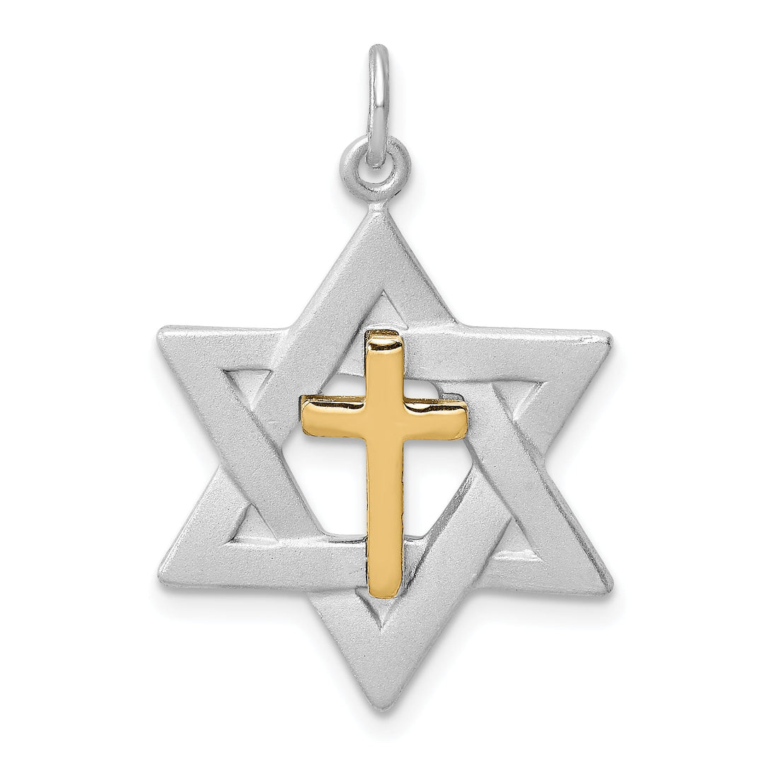 Sterling Silver Gold-tone Cross Star of David Charm Pendant