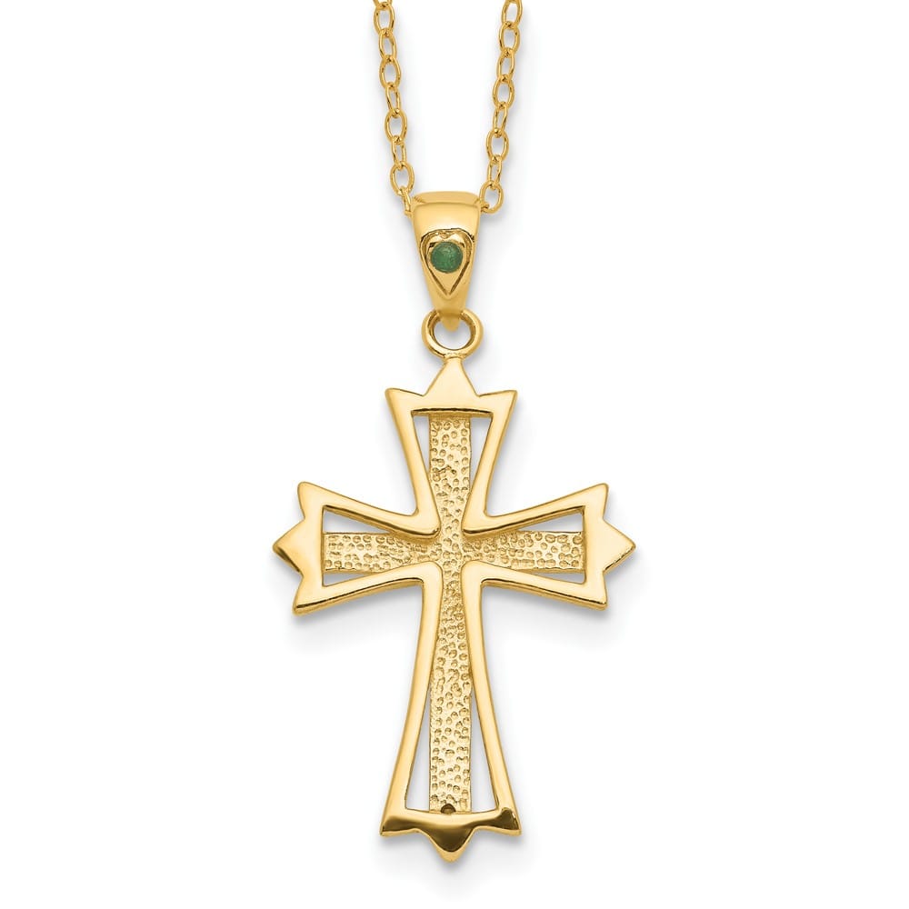 Sterling Silver Gold-tone Diamond and Emerald Cross 18 inch Necklace