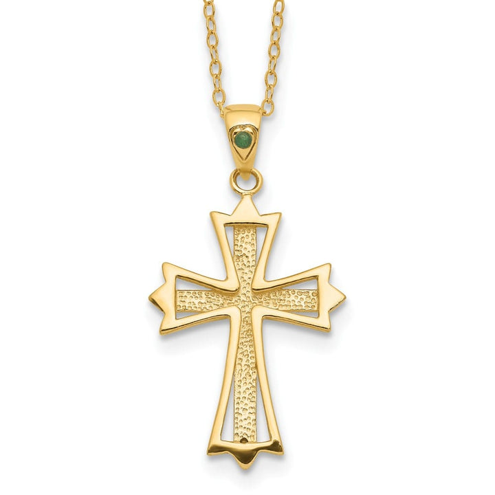 Sterling Silver Gold-tone Diamond and Emerald Cross 18 inch Necklace