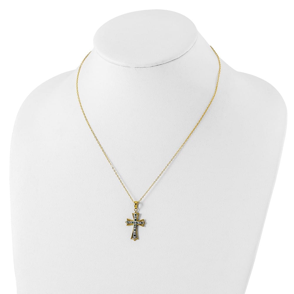 Sterling Silver Gold-tone Diamond and Emerald Cross 18 inch Necklace