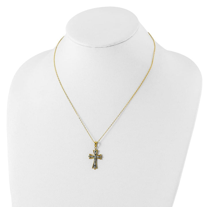 Sterling Silver Gold-tone Diamond and Emerald Cross 18 inch Necklace