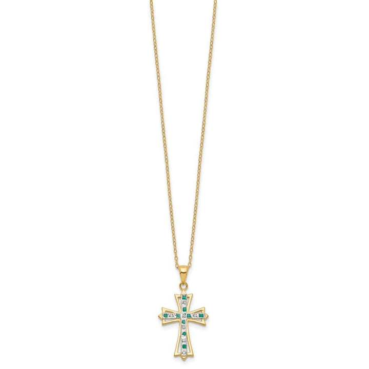 Sterling Silver Gold-tone Diamond and Emerald Cross 18 inch Necklace
