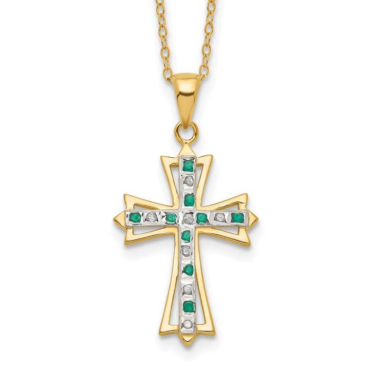 Sterling Silver Gold-tone Diamond and Emerald Cross 18 inch Necklace