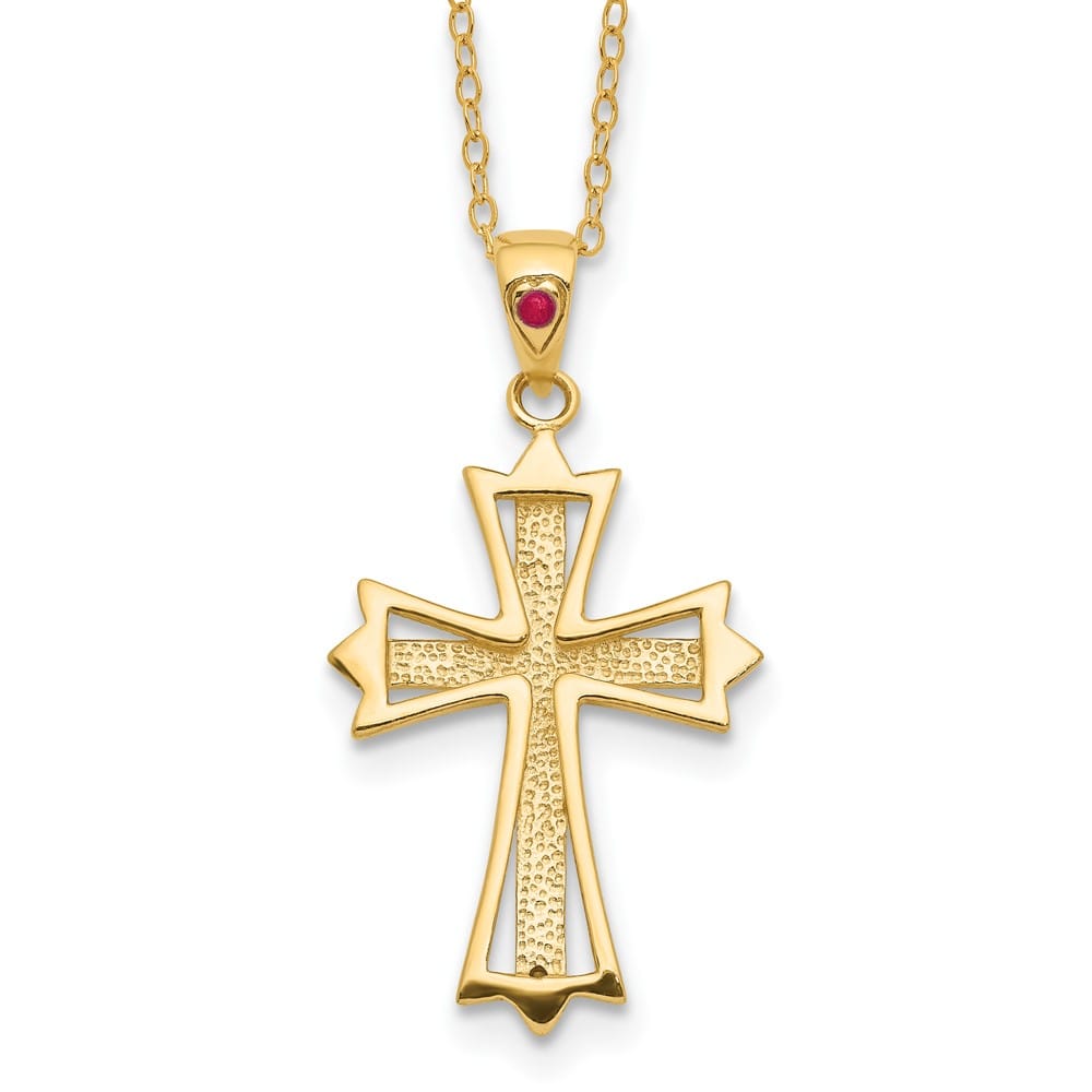 Sterling Silver Gold-tone Diamond and Ruby Cross 18 inch Necklace