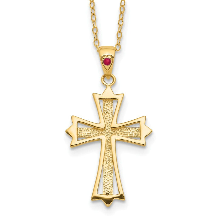 Sterling Silver Gold-tone Diamond and Ruby Cross 18 inch Necklace