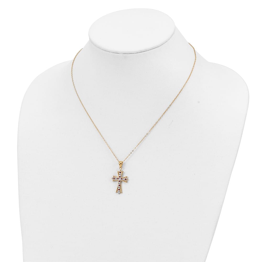 Sterling Silver Gold-tone Diamond and Ruby Cross 18 inch Necklace