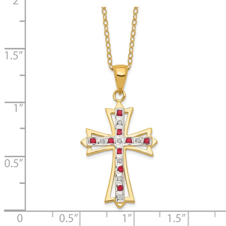 Sterling Silver Gold-tone Diamond and Ruby Cross 18 inch Necklace