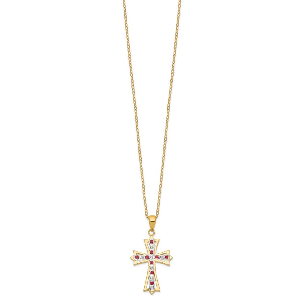 Sterling Silver Gold-tone Diamond and Ruby Cross 18 inch Necklace