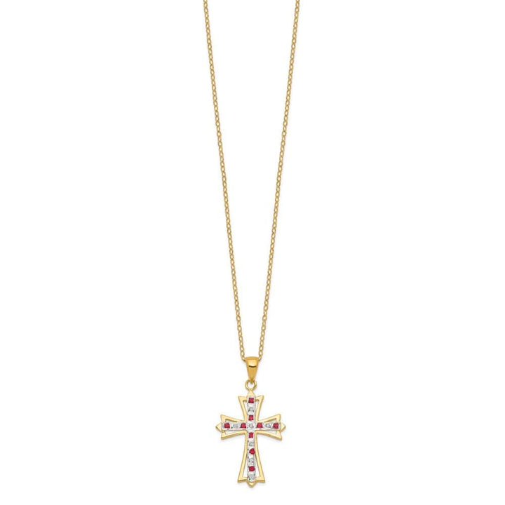 Sterling Silver Gold-tone Diamond and Ruby Cross 18 inch Necklace