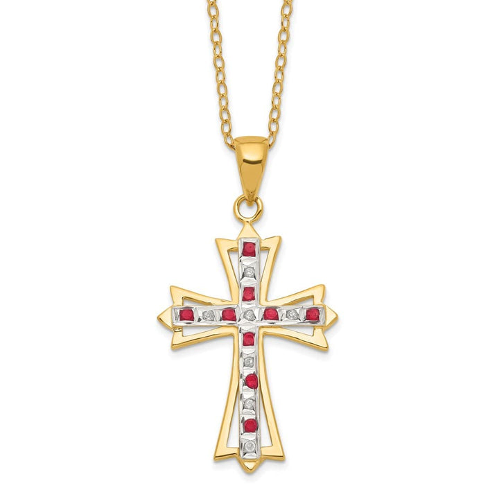 Sterling Silver Gold-tone Diamond and Ruby Cross 18 inch Necklace